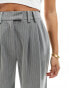 Miss Selfridge Petite slouchy wide leg pinstripe trousers with extended tab detail in light grey