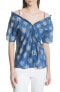 Theory 154137 Women's Spot Ikat Off Shoulder Button Blouse Blue Sz. Large