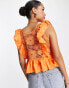 Фото #2 товара River Island ruffle crochet detail crop top in orange