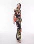 Фото #2 товара Topshop co ord abstract artsy print satin trouser in multi - MULTI