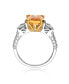 Sterling Silver Clear and Yellow Cubic Zirconia Emerald Cut Ring