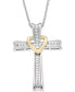 ფოტო #1 პროდუქტის Diamond Cross Pendant Necklace (1/10 ct. t.w.) in 14k White and Yellow Gold