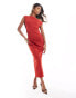 Фото #1 товара ASOS DESIGN asymmetric high neck minimal midi dress in red