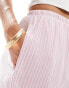 Фото #4 товара Bershka tie waist wide leg linen trousers in pink & white stripe