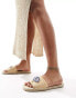 South Beach evil eye embellished espadrille mule sandals in natural raffia