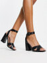 New Look flared croc square toe heeled sandals in black