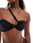 Фото #1 товара Miss Selfridge asym ruched bikini top in black