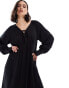 & Other Stories maxi dress with tie front v-neckline and long sleeves in black Черный, XS - EU 32-34 - фото #2