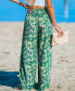 Women's Green and Pink Abstract Wide Leg Pants