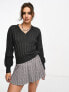 Фото #1 товара Object knitted rib v neck jumper in dark grey