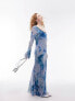 Фото #4 товара Topshop distressed blue floral trim detail maxi dress