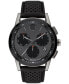 ფოტო #1 პროდუქტის Men's Swiss Chronograph Museum Sport Black Perforated Leather Strap Watch 43mm
