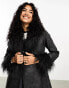 Фото #4 товара Reclaimed Vintage longline leather look mac with faux fur collar in black