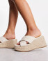 ASOS DESIGN Wide Fit Teddy 2 cross strap wedges in natural fabrication