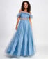 Фото #1 товара Juniors' Off-The-Shoulder Glitter Tulle Corset Gown, Created for Macy's