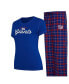 ფოტო #1 პროდუქტის Women's Royal New York Giants Plus Size Badge T-shirt and Flannel Pants Sleep Set
