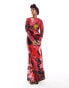 Фото #1 товара ASOS DESIGN satin drape detail maxi dress in pink large floral print