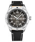Men's Black Genuine Leather Strap with White Contrast Stitching Watch 42mm