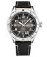 ფოტო #1 პროდუქტის Men's Black Genuine Leather Strap with White Contrast Stitching Watch 42mm