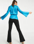 ASOS DESIGN drape long sleeve top with and peplum hem in bright teal