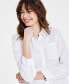 ფოტო #3 პროდუქტის Women's Linen-Blend Long Sleeve Button Front Shirt