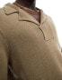 Фото #3 товара ASOS DESIGN knitted chunky notch neck polo in khaki