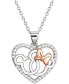 ფოტო #1 პროდუქტის Cubic Zirconia Interlocking Mickey & Minnie Heart 18" Pendant Necklace in Sterling Silver & 18k Rose Gold-Plate