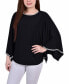 ფოტო #1 პროდუქტის Petite Size Long Batwing Top with Glitz Tape at Neckline and Sleeves