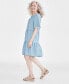 Women's Chambray Split-Neck Tiered Dress, Created for Macy's