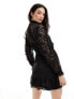 New Look long sleeve ruffle detail chiffon mini dress in black