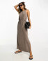 Фото #1 товара Vila slinky racer neck maxi dress with split sides in stone