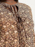 Фото #2 товара Urban Revivo long sleeve mini smock dress in brown floral print