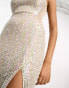 TFNC sequin maxi dress with split in beige