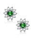 Фото #2 товара Sterling Silver White Gold Plated With Round Emerald and Flower Petals Earrings