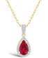 ფოტო #1 პროდუქტის Lab Grown Ruby (7/8 ct. t.w.) and Lab Grown Sapphire (1/6 ct. t.w.) Halo Pendant Necklace in 10K Yellow Gold