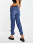 Parisian boyfriend jeans with tie cuff in mid blue