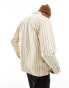 Фото #4 товара ASOS DESIGN overshirt in canvas stripe print with embroidery in beige