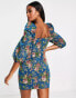 Фото #4 товара ASOS DESIGN tapestry corset mini dress with long sleeves in blue floral