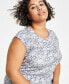 Фото #4 товара Trendy Plus Size Printed Sleeveless Ruched-Side Midi Dress, Created for Macy's