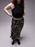 Topshop Curve animal print bias midi skirt in brown