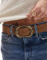 Mango double circle buckle leather belt in brown