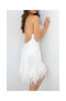 Women's Silk Slip Dress - Short - Cowl Neck - Open Back - Ostrich Feather Trim Hem - Silk Collection