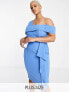 Фото #1 товара Lavish Alice Plus asymmetric off shoulder midi dress in blue