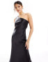 In The Style satin one shoulder midi dress in black