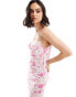 ASOS DESIGN contrast lace cowl neck midi slip dress in pretty pink floral print розовый цветочек, 38 - фото #1