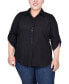 Фото #1 товара Plus Size 3/4 Roll Tab Sleeve Cotton Blouse