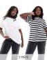 Фото #1 товара Yours 2 pack t-shirt in white & mono stripe