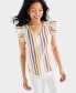 ფოტო #1 პროდუქტის Petite Striped Gauze Flutter Sleeve Top, Created for Macy's