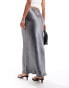 ASOS DESIGN high shine satin bias maxi skirt in grey