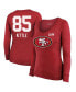 ფოტო #1 პროდუქტის Women's Threads George Kittle Scarlet San Francisco 49ers Super Bowl LVIII Scoop Name and Number Tri-Blend Long Sleeve T-shirt